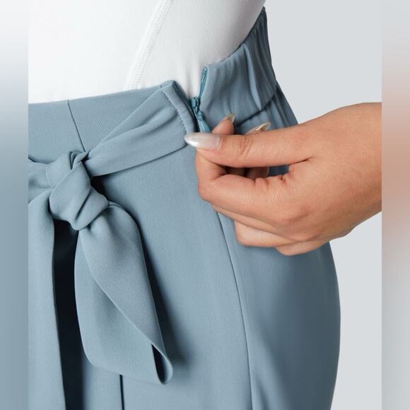 Halara High Waisted Tie Side Wide Leg Work Pants Forget-Me-Not Slate Blue - Picture 5 of 12